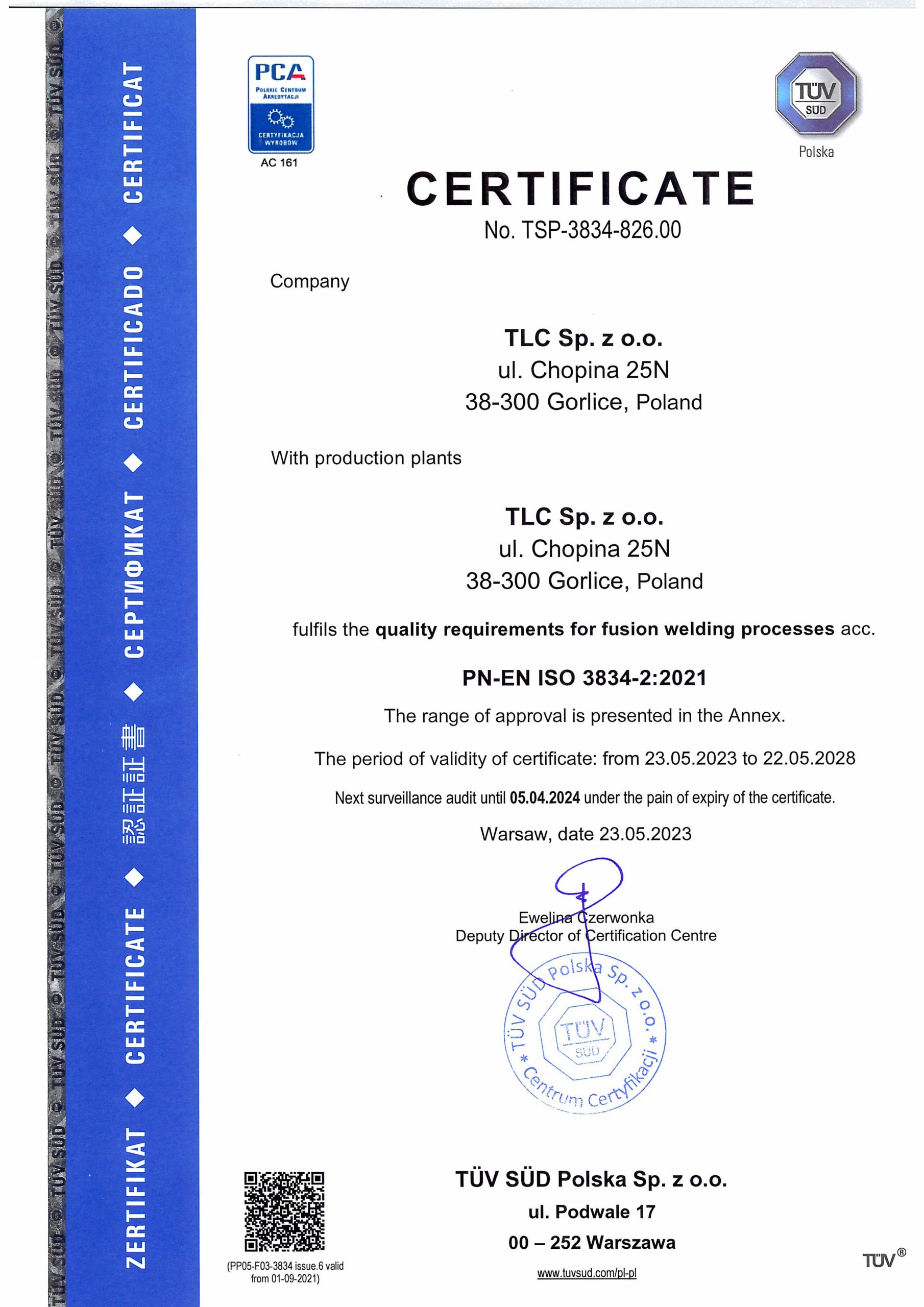 certyficate EN-ISO 3834-2 2021 EN_Strona_1
